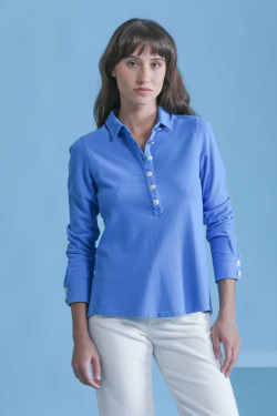 Polo Piqué Femme Officier Bleu Escales