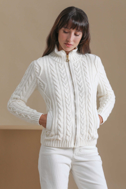 Cable-Knit Cardigan Corded Ecru Autumn/Winter Woman