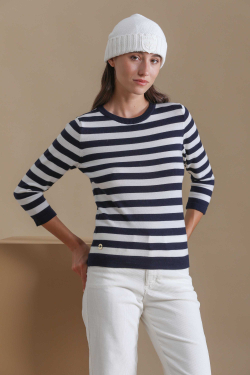 Pull Audrey Rayé Bleu Marine / Blanc d'Hiver Automne/Hiver Femme