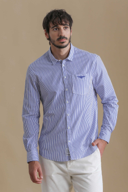 Striped Poplin Shirt Blue and White