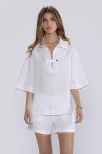 Cannes Linen Shirt Officer White Spring/Summer Woman