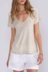 Camiseta Lino Beige Mujer - Camisetas Mujer - ESCALES